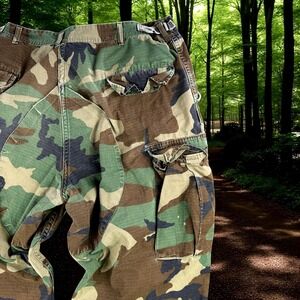 Vintage Camo Cargo Pants L Men Trouser Hot Weather Woodland *Cut Hunting